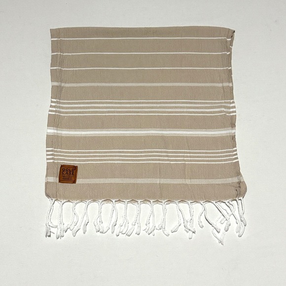 Gold Case Other - Gold Case Turkish Hand Towel Unisex OS Tan White Striped Cotton Fringe Farmhouse